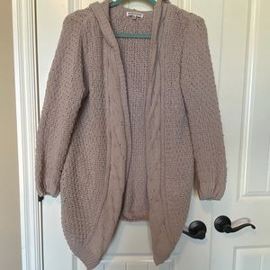 Woven Heart Hooded Cardigan Sweater